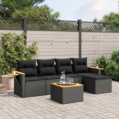 Set Divano da Giardino 6 pz con Cuscini Nero in Polyrattan | homemem39