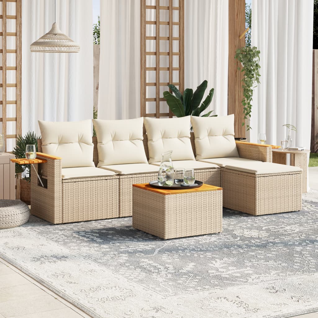 Set Divano da Giardino 6 pz con Cuscini Beige in Polyrattan - homemem39