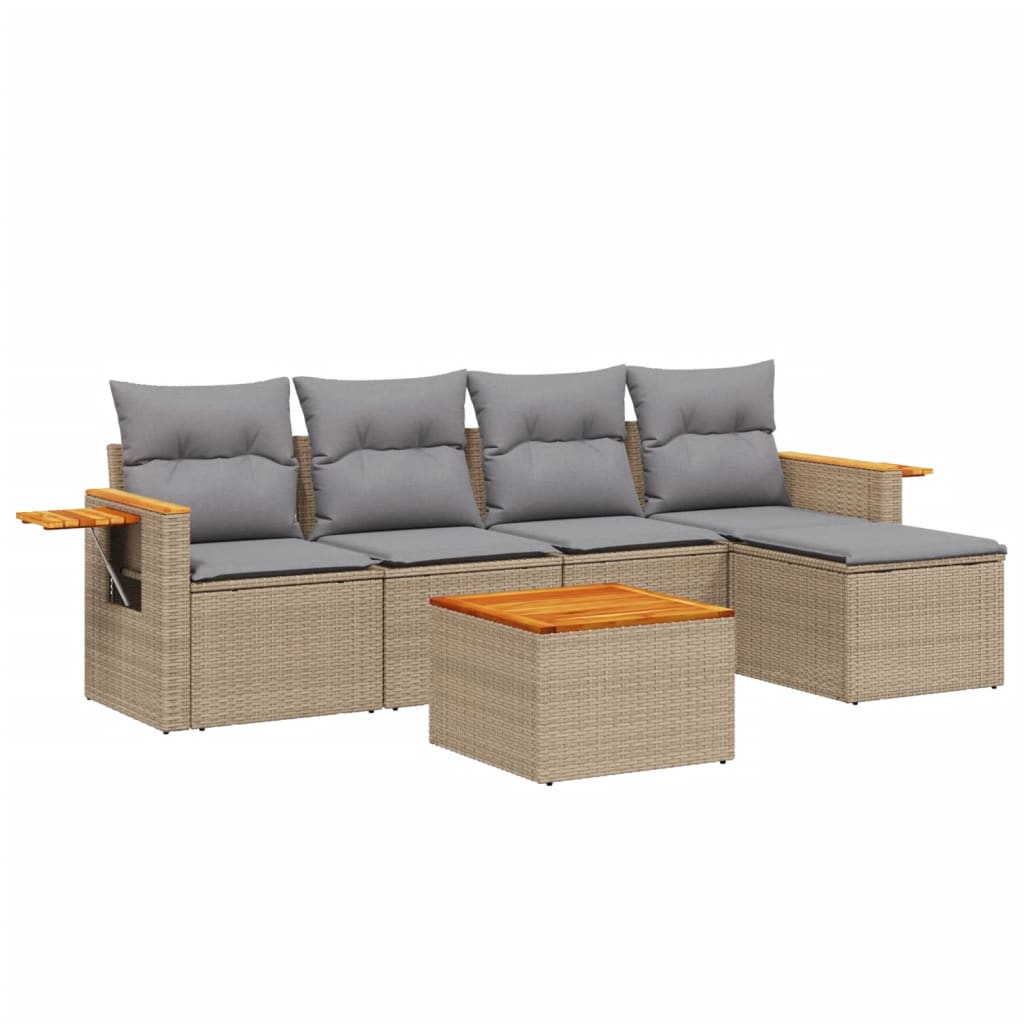 Set Divano da Giardino 6 pz con Cuscini Beige in Polyrattan - homemem39
