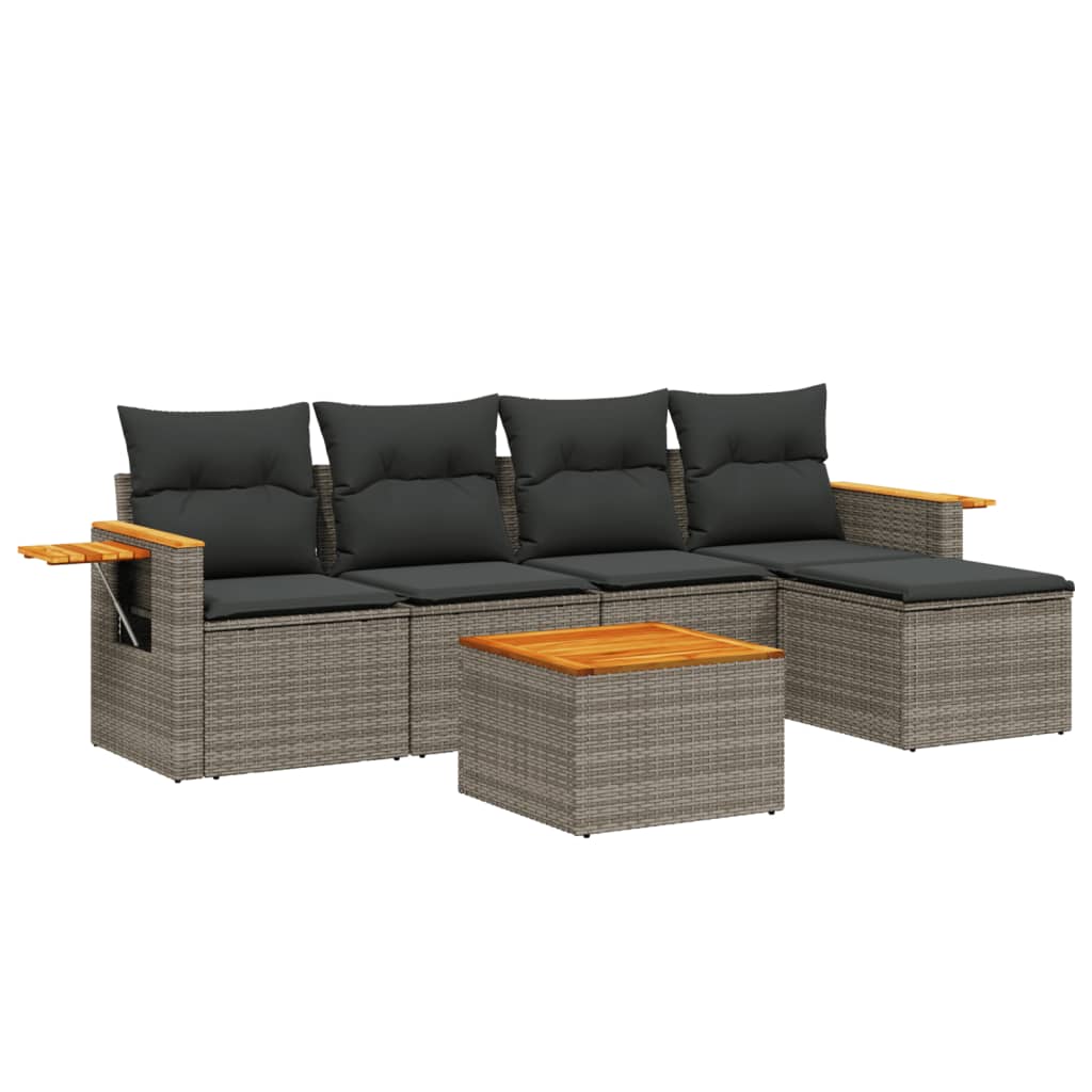 Set Divano da Giardino 6 pz con Cuscini Grigio in Polyrattan - homemem39