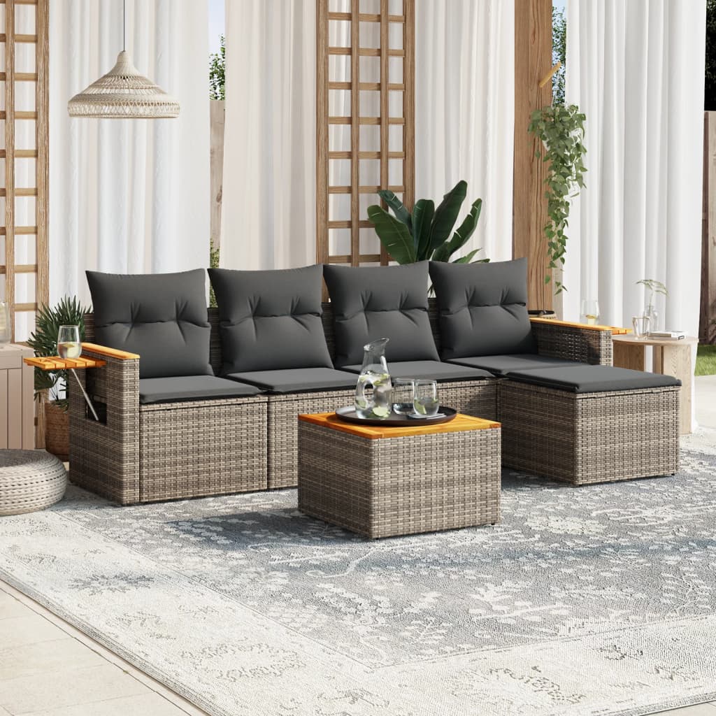 Set Divano da Giardino 6 pz con Cuscini Grigio in Polyrattan - homemem39