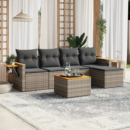 Set Divano da Giardino 6 pz con Cuscini Grigio in Polyrattan - homemem39