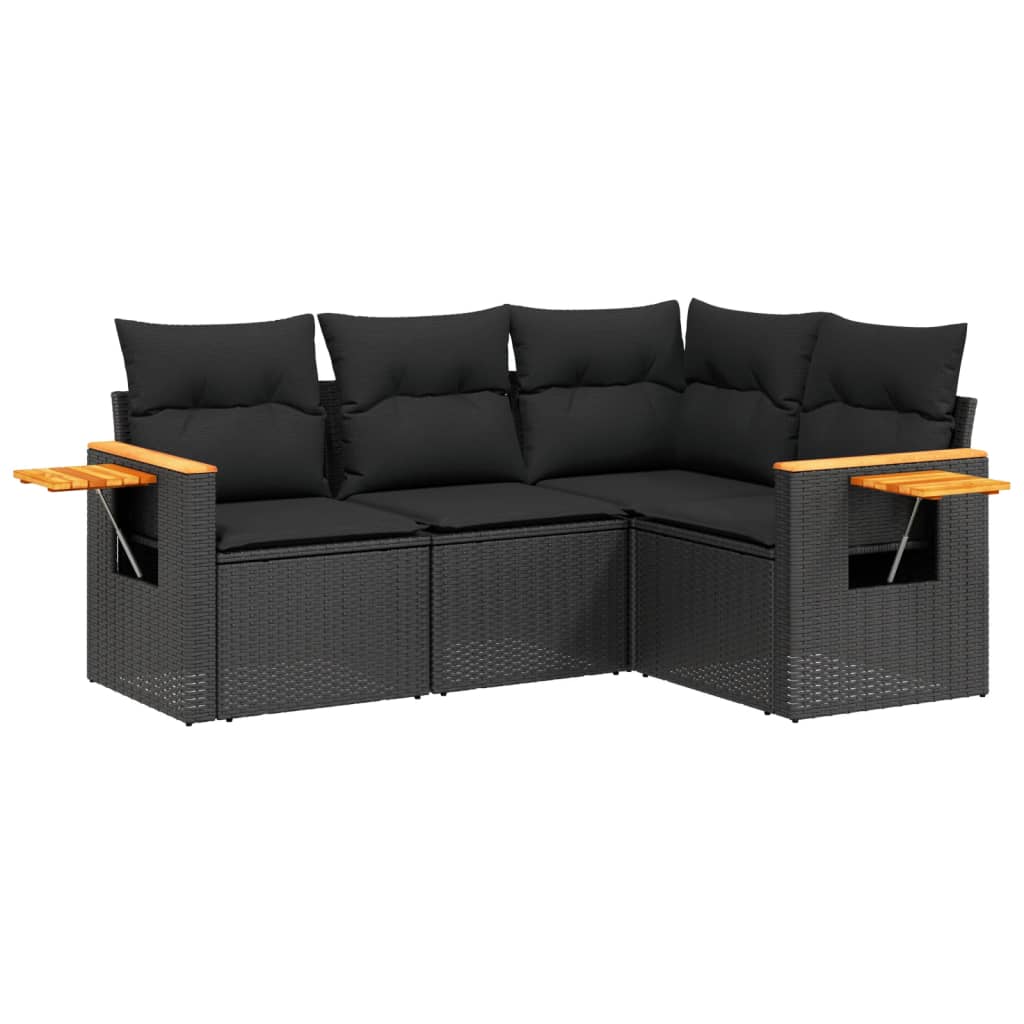 Set Divani da Giardino 4 pz con Cuscini Nero in Polyrattan - homemem39