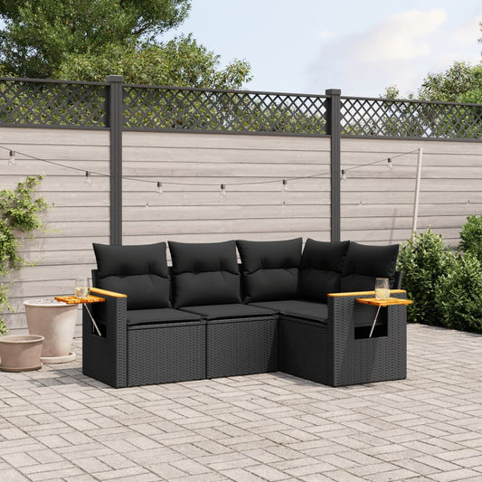 Set Divani da Giardino 4 pz con Cuscini Nero in Polyrattan - homemem39