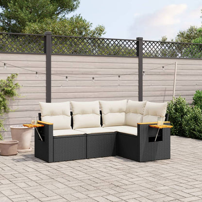 Set Divani da Giardino 4 pz con Cuscini Nero in Polyrattan - homemem39