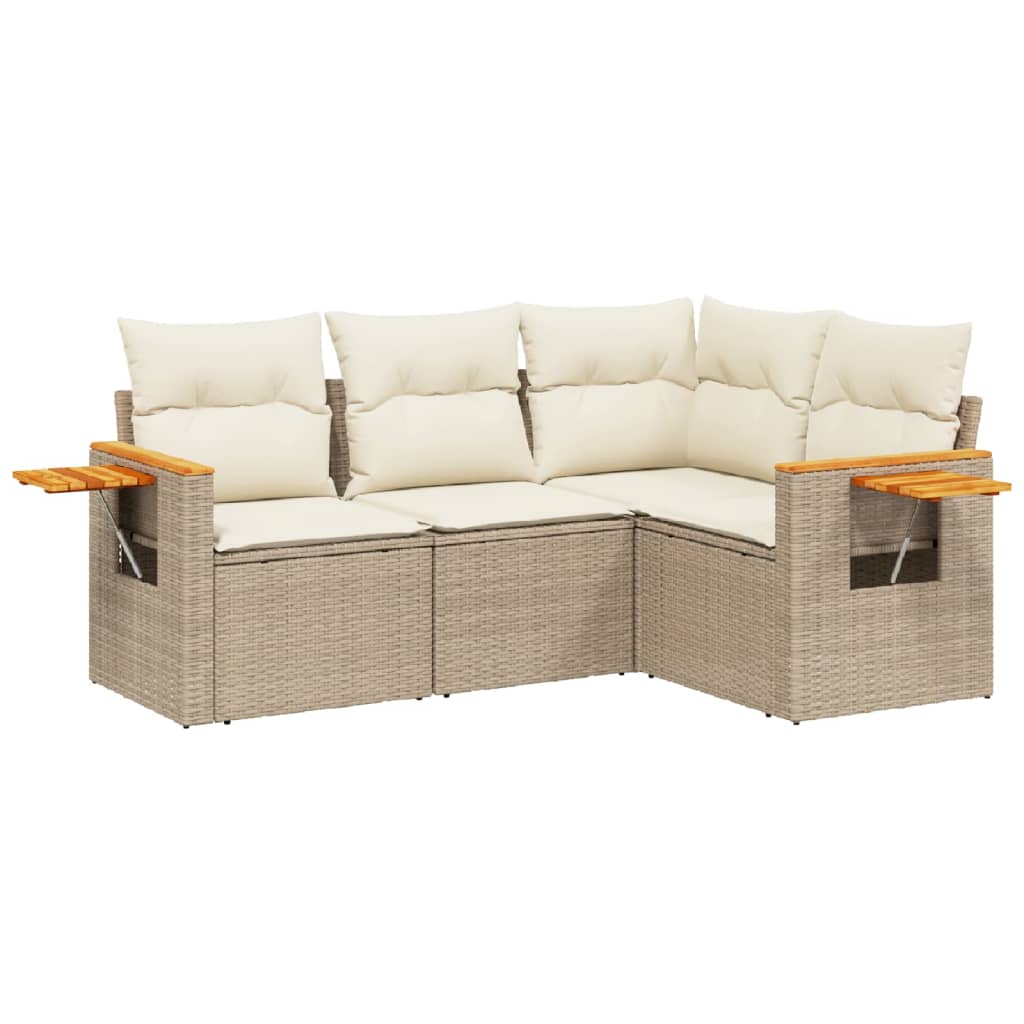 Set Divano da Giardino 4 pz con Cuscini Beige in Polyrattan - homemem39