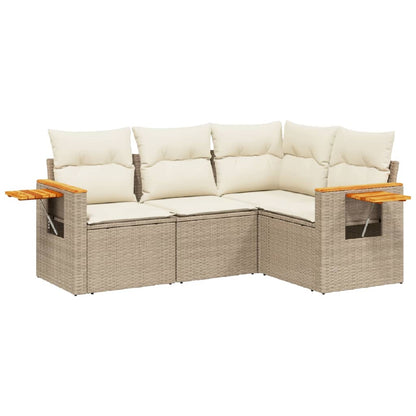 Set Divano da Giardino 4 pz con Cuscini Beige in Polyrattan - homemem39
