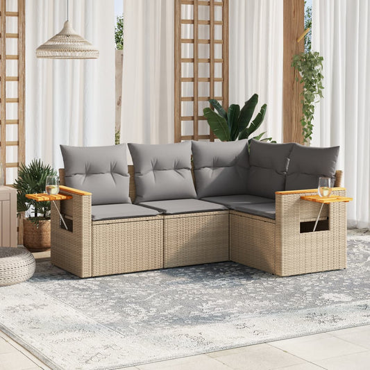 Set Divano da Giardino 4 pz con Cuscini Beige in Polyrattan - homemem39