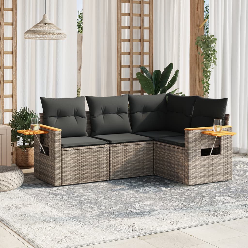 Set Divani da Giardino 4 pz con Cuscini in Polyrattan Grigio - homemem39