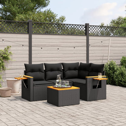 Set Divani da Giardino 5 pz con Cuscini in Polyrattan Nero - homemem39