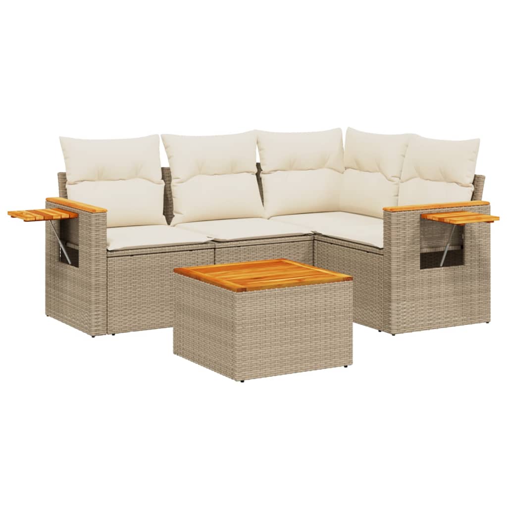 Set Divano da Giardino 5 pz con Cuscini Beige in Polyrattan - homemem39