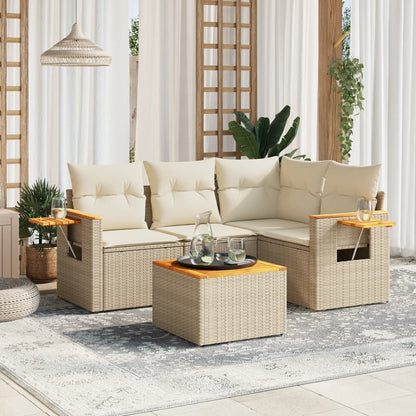 Set Divano da Giardino 5 pz con Cuscini Beige in Polyrattan - homemem39
