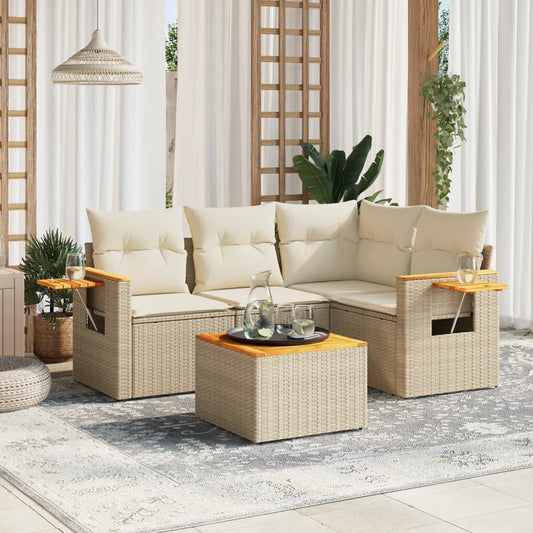 Set Divano da Giardino 5 pz con Cuscini Beige in Polyrattan - homemem39
