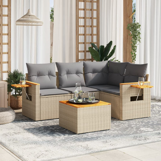 Set Divano da Giardino 5 pz con Cuscini Beige in Polyrattan - homemem39