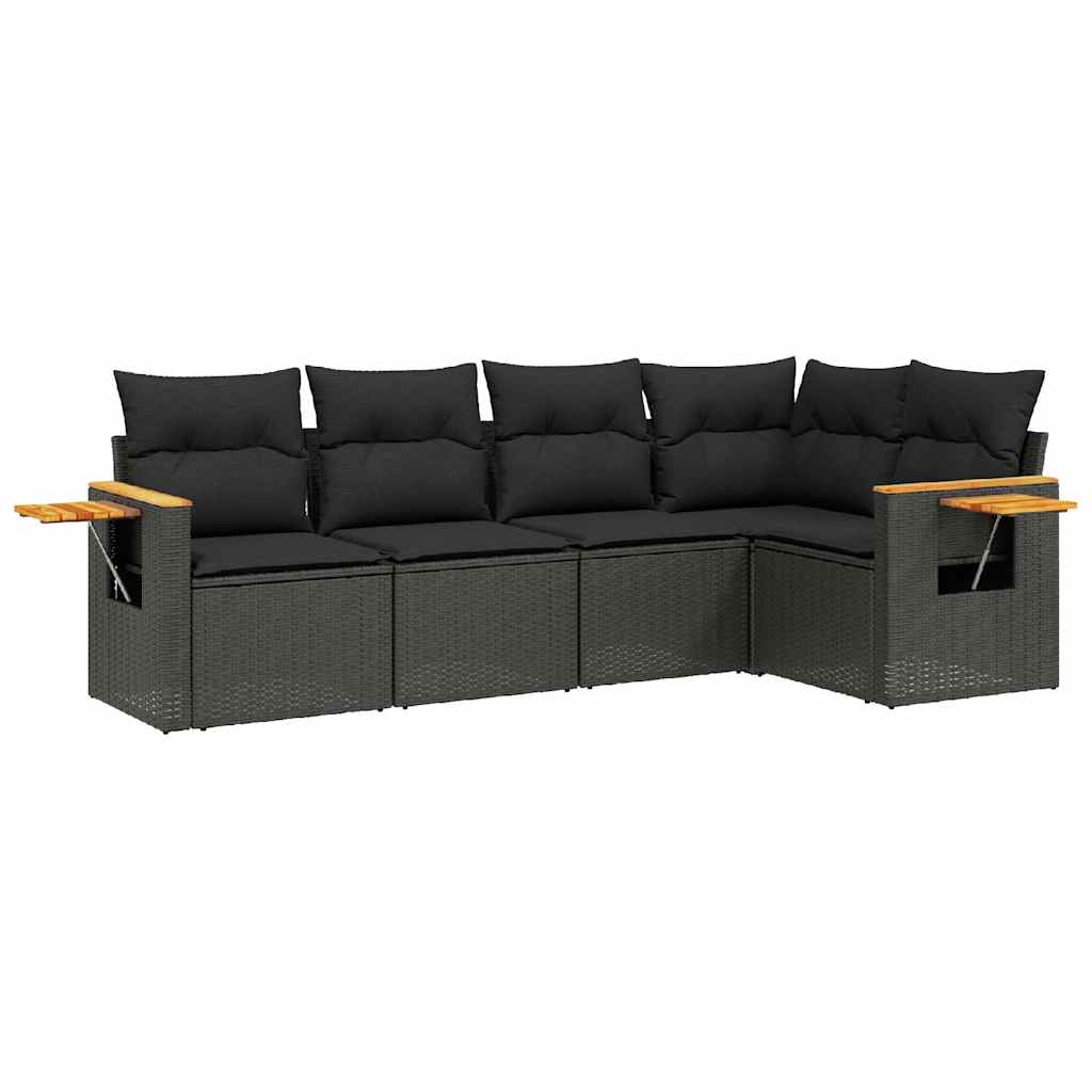 Set Divani da Giardino 5 pz con Cuscini in Polyrattan Nero