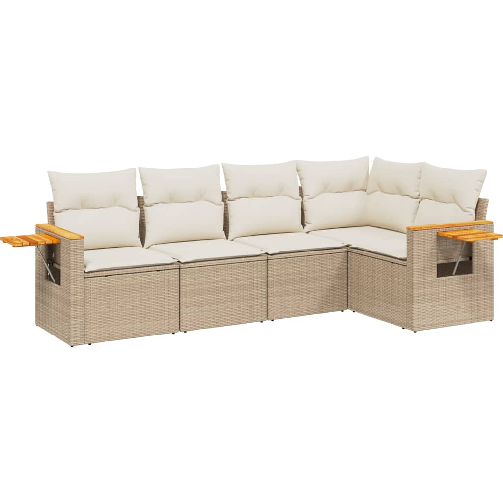 Set Divano da Giardino 5 pz con Cuscini Beige in Polyrattan - homemem39