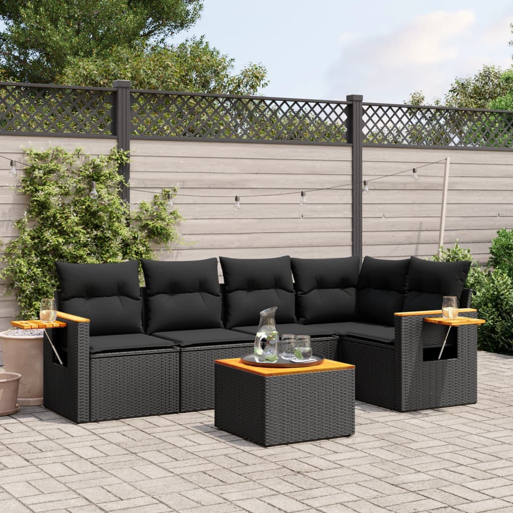 Set Divano da Giardino 6 pz con Cuscini Nero in Polyrattan - homemem39