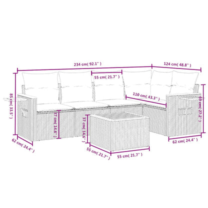 Set Divano da Giardino 6 pz con Cuscini Nero in Polyrattan | homemem39