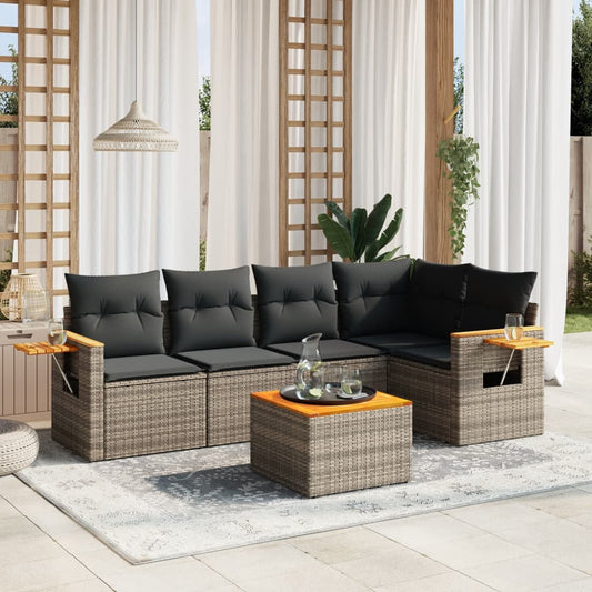 Set Divano da Giardino 6 pz con Cuscini Grigio in Polyrattan - homemem39