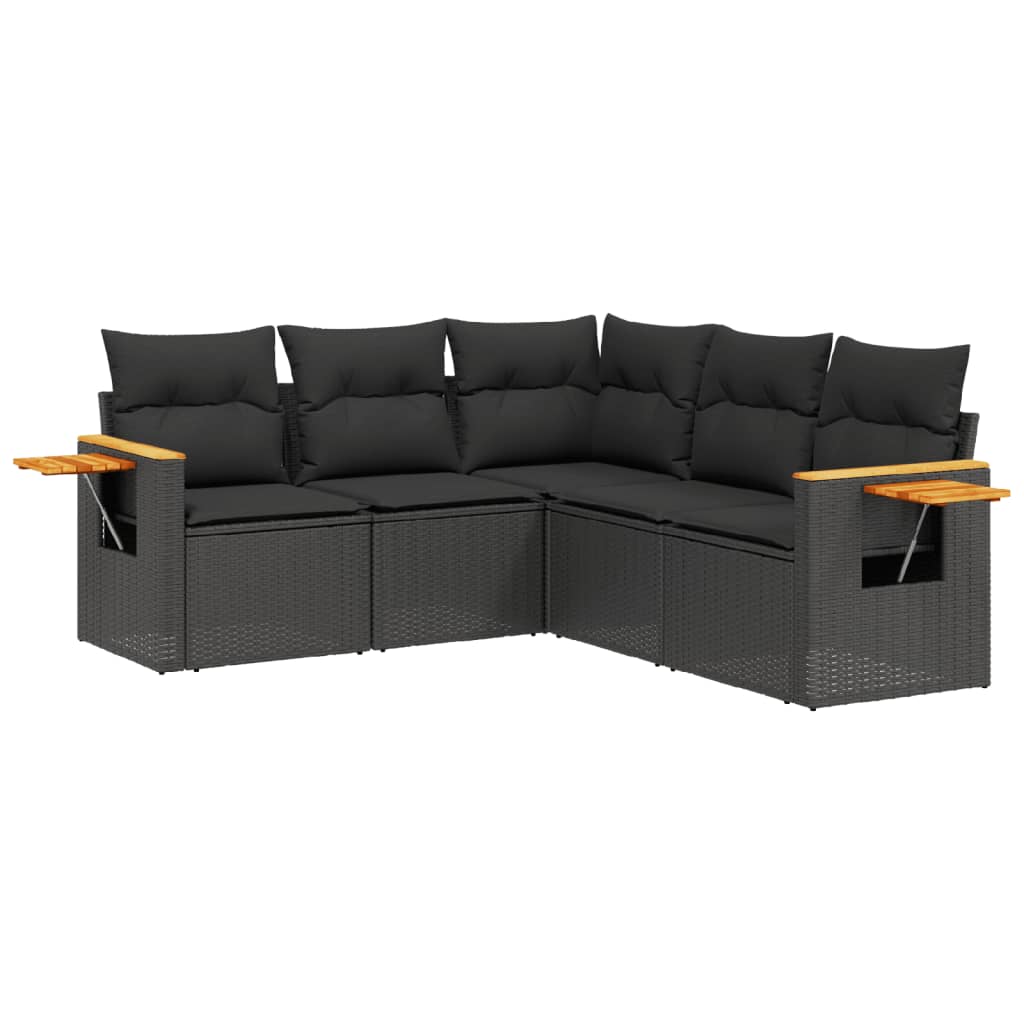 Set Divani da Giardino 5 pz con Cuscini in Polyrattan Nero - homemem39
