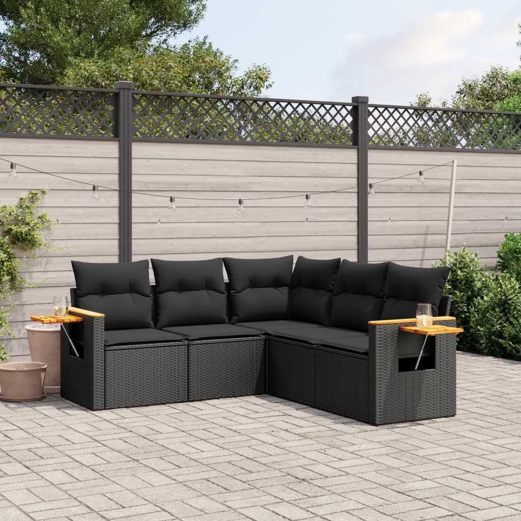 Set Divani da Giardino 5 pz con Cuscini in Polyrattan Nero - homemem39