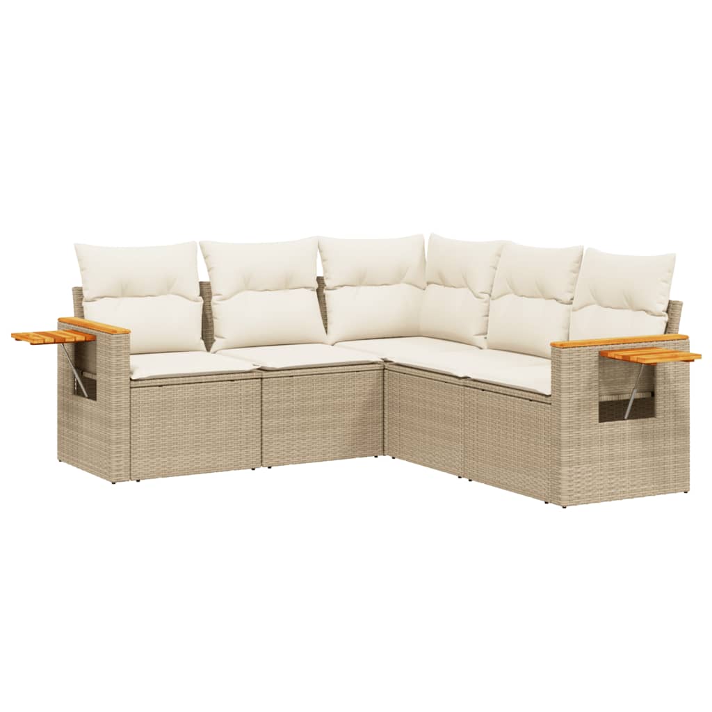 Set Divano da Giardino 5 pz con Cuscini Beige in Polyrattan - homemem39