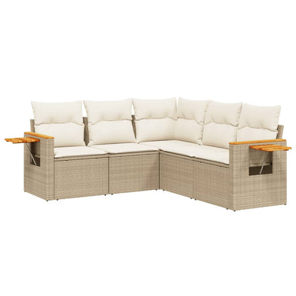 Set Divano da Giardino 5 pz con Cuscini Beige in Polyrattan - homemem39