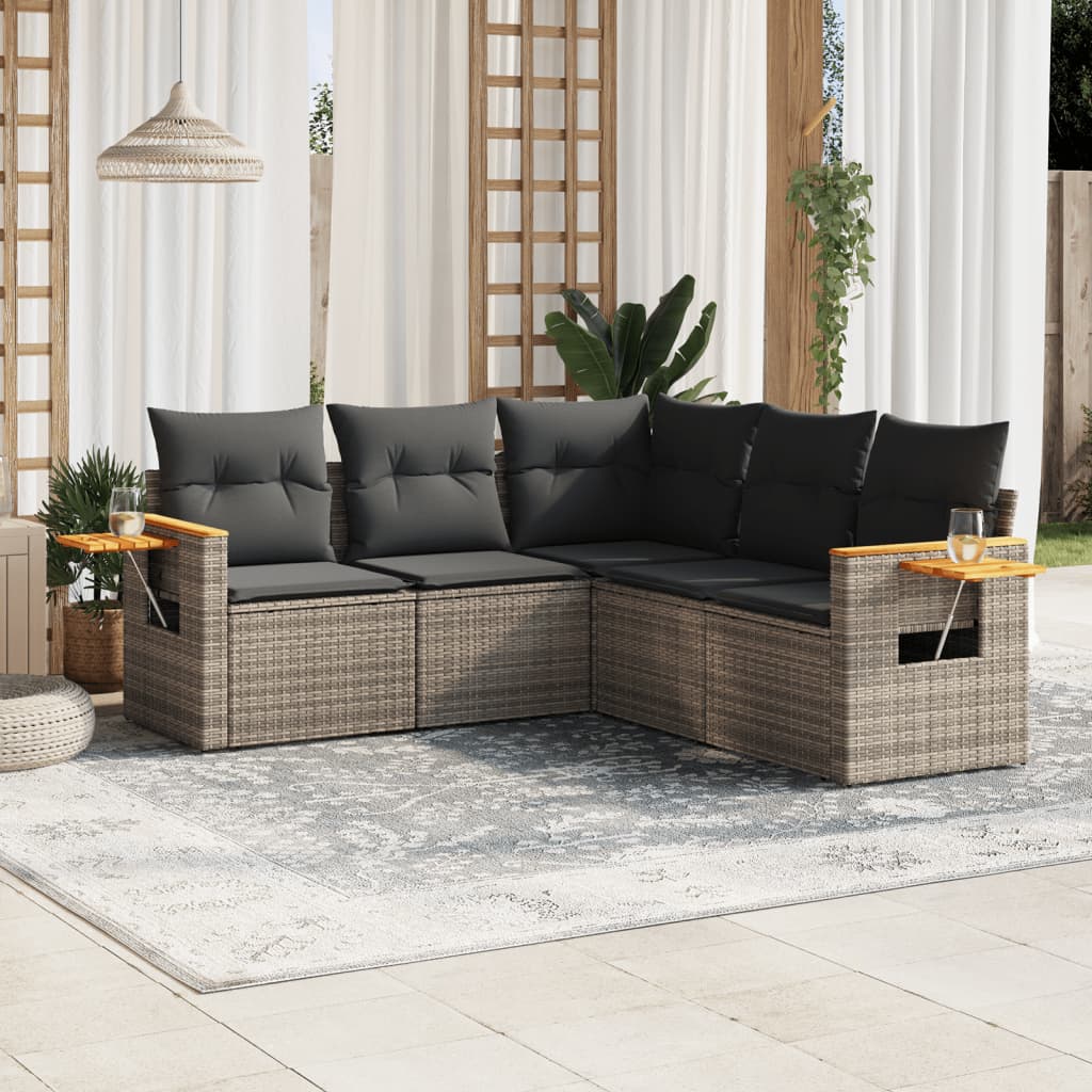 Set Divano da Giardino 5 pz con Cuscini Grigio in Polyrattan - homemem39