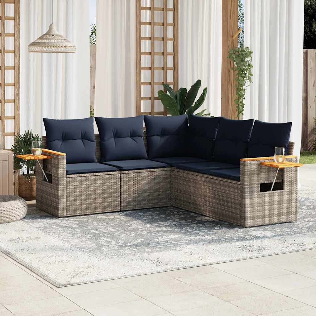 Set Divani da Giardino 5 pz con Cuscini Grigio in Polyrattan | homemem39