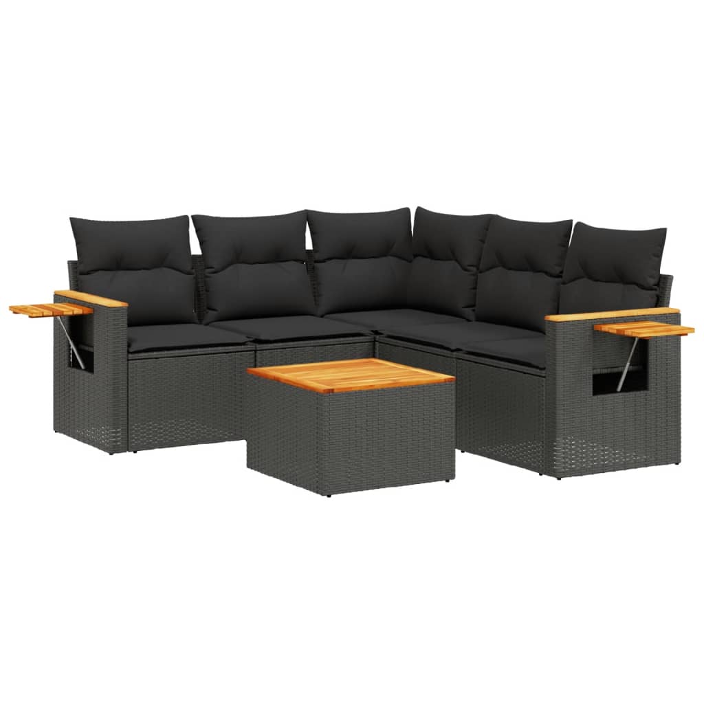 Set Divano da Giardino 6 pz con Cuscini Nero in Polyrattan - homemem39
