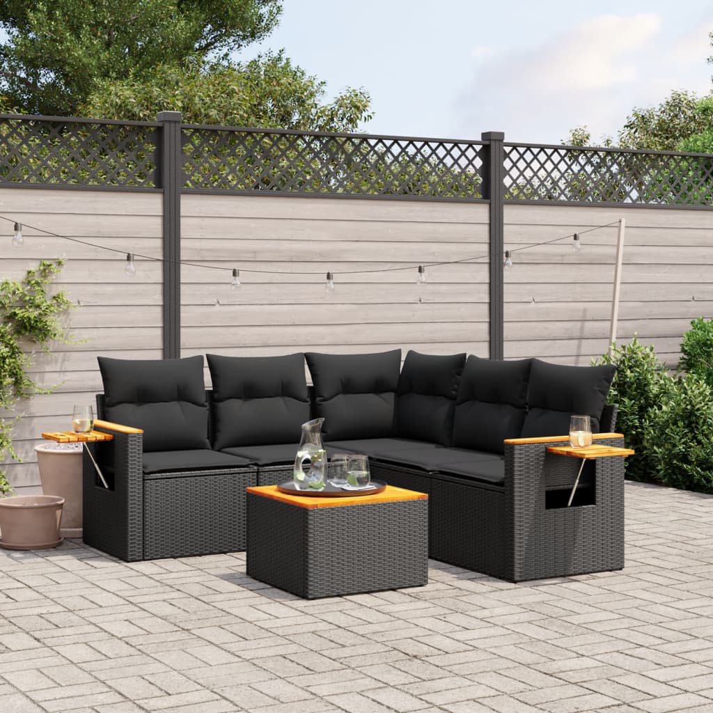 Set Divano da Giardino 6 pz con Cuscini Nero in Polyrattan - homemem39