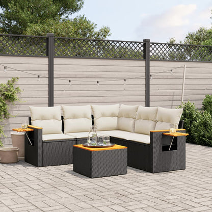 Set Divano da Giardino 6 pz con Cuscini Nero in Polyrattan - homemem39