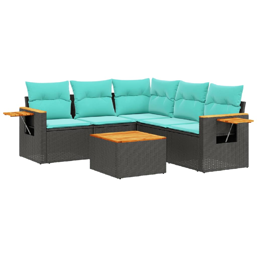 Set Divani da Giardino 6 pz con Cuscini Nero in Polyrattan | homemem39