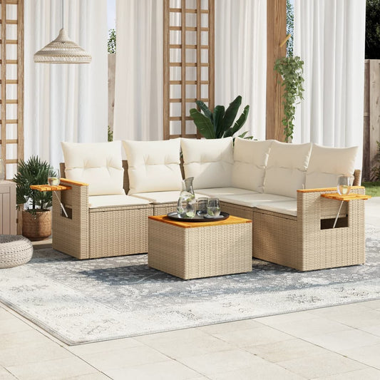 Set Divano da Giardino 6 pz con Cuscini Beige in Polyrattan - homemem39
