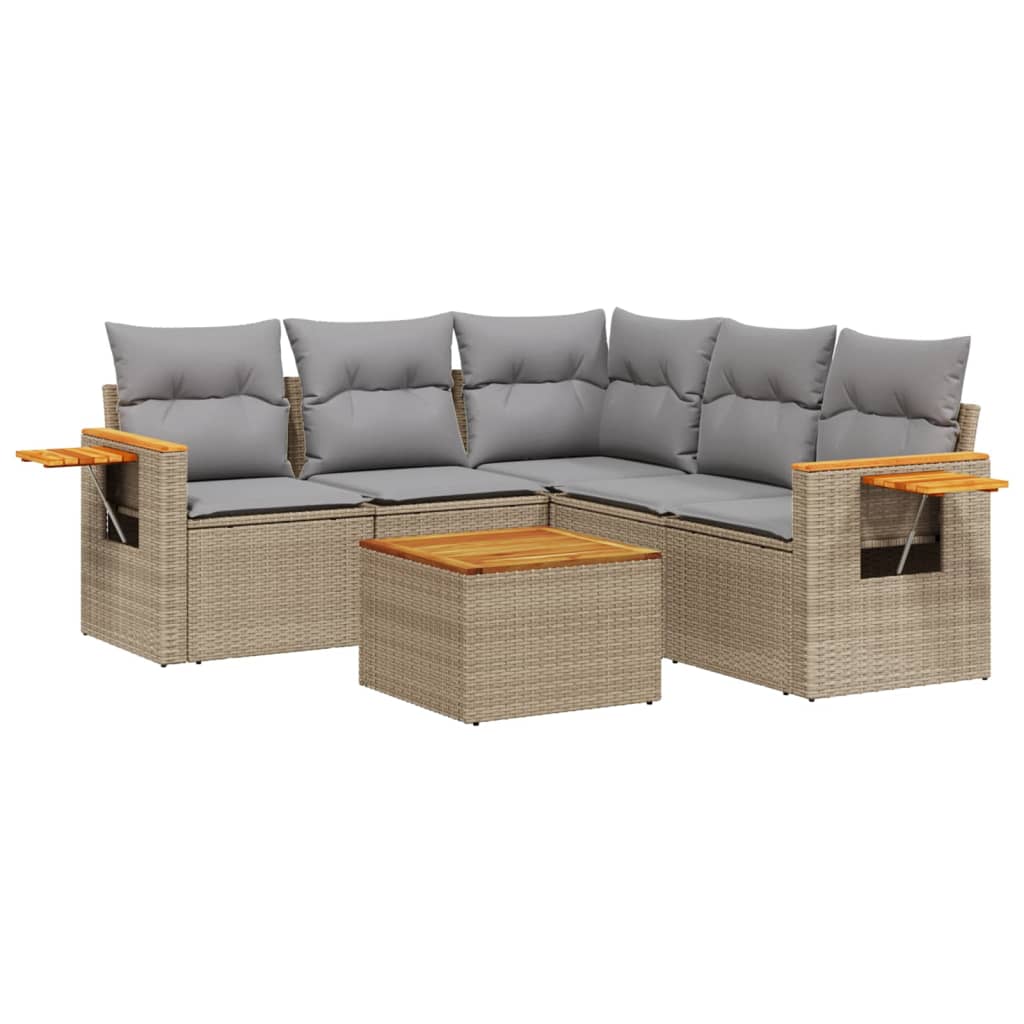 Set Divano da Giardino 6 pz con Cuscini Beige in Polyrattan - homemem39