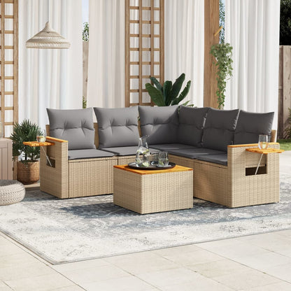 Set Divano da Giardino 6 pz con Cuscini Beige in Polyrattan - homemem39