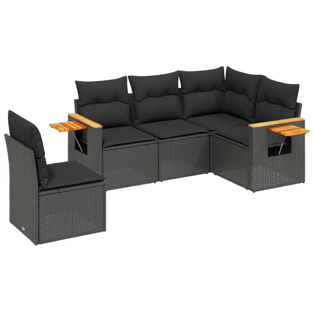 Set Divani da Giardino 5 pz con Cuscini in Polyrattan Nero - homemem39