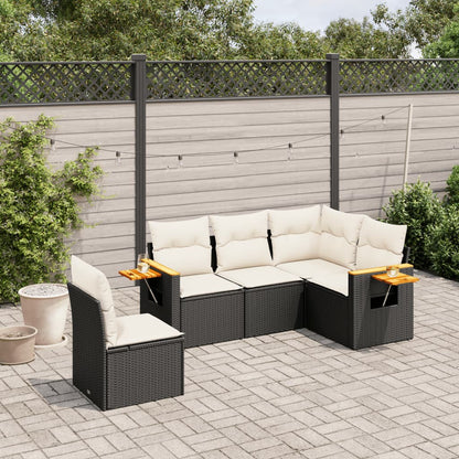 Set Divani da Giardino 5 pz con Cuscini in Polyrattan Nero - homemem39