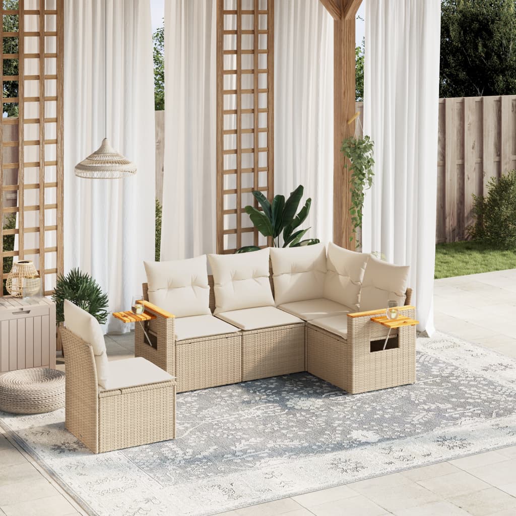 Set Divano da Giardino 5 pz con Cuscini Beige in Polyrattan - homemem39