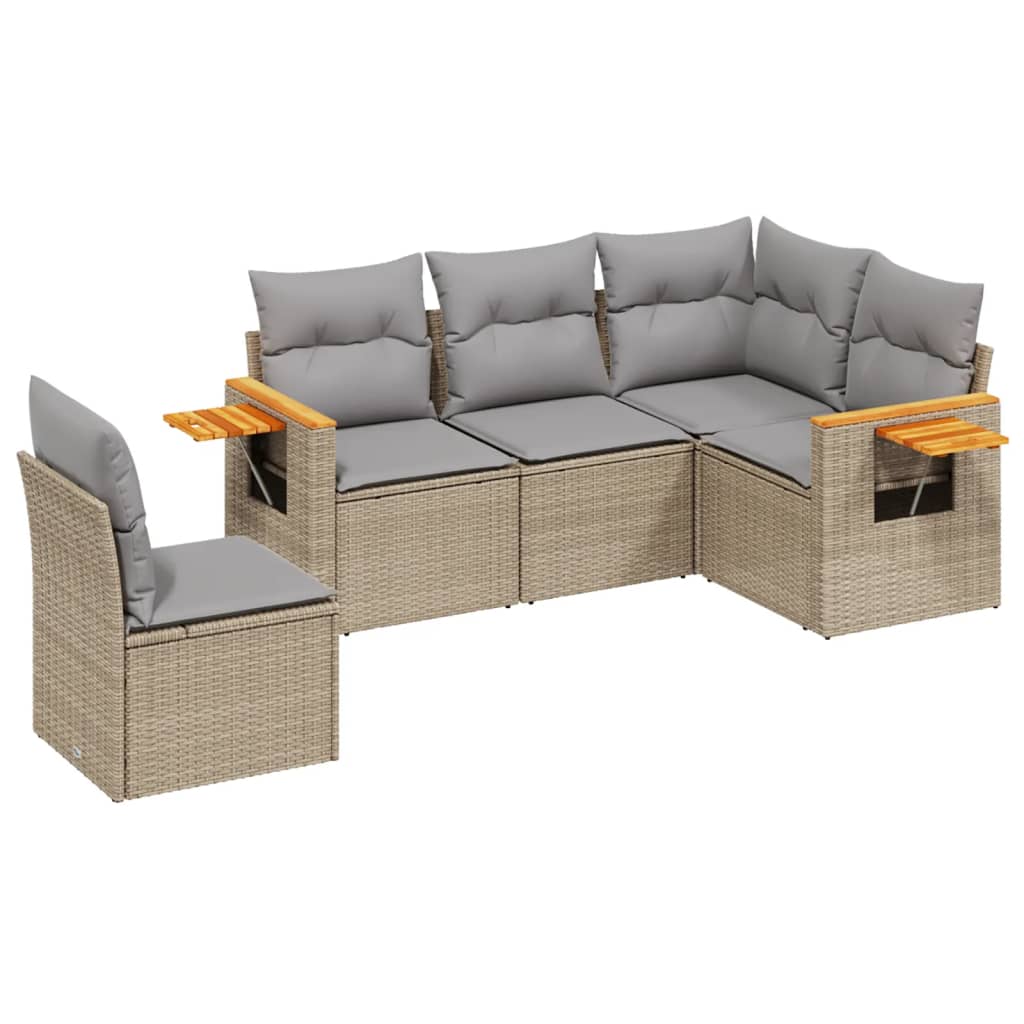 Set Divano da Giardino 5 pz con Cuscini Beige in Polyrattan - homemem39