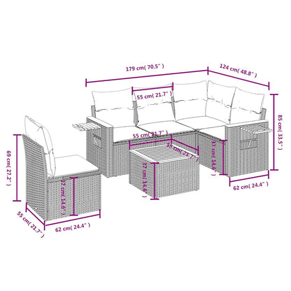 Set Divano da Giardino 6 pz con Cuscini Nero in Polyrattan