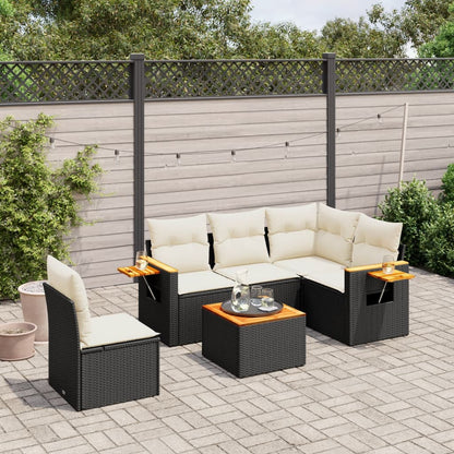 Set Divano da Giardino 6 pz con Cuscini Nero in Polyrattan - homemem39