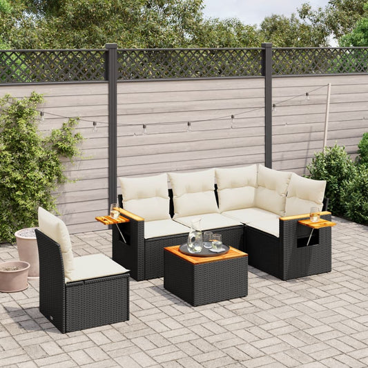 Set Divano da Giardino 6 pz con Cuscini Nero in Polyrattan - homemem39