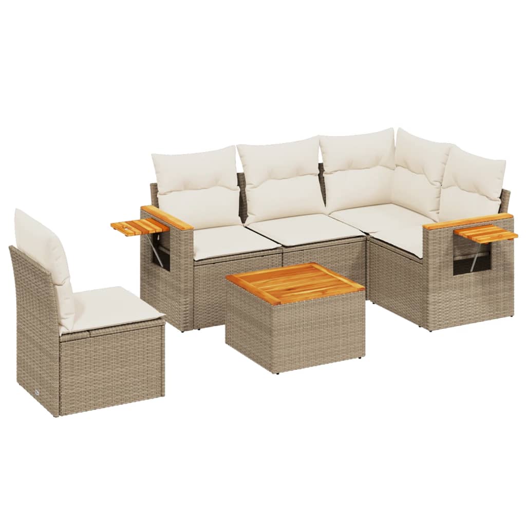 Set Divano da Giardino 6 pz con Cuscini Beige in Polyrattan - homemem39