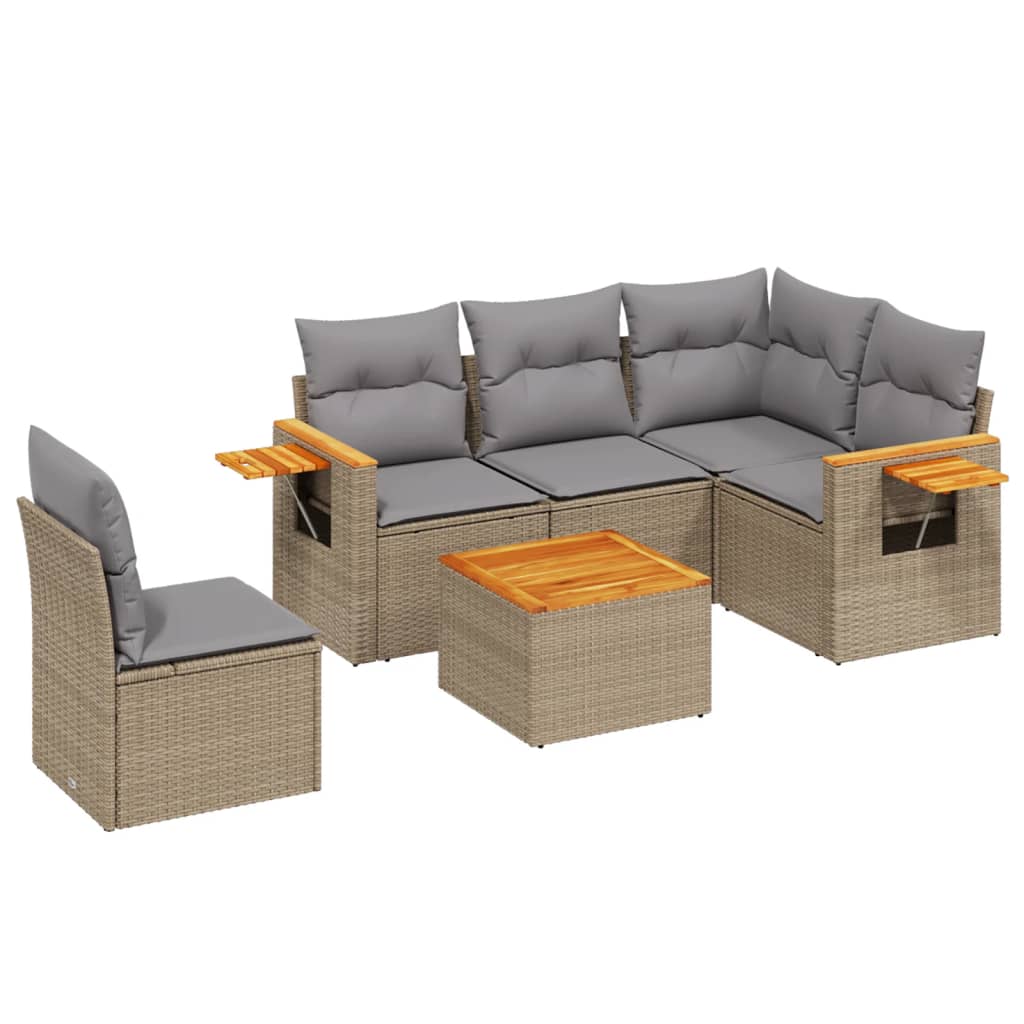 Set Divano da Giardino 6 pz con Cuscini Beige in Polyrattan - homemem39
