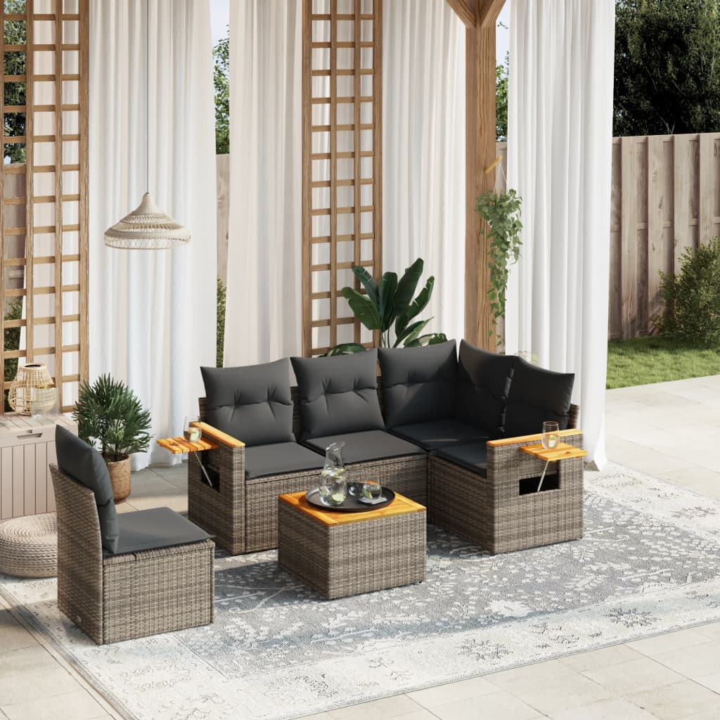 Set Divano da Giardino 6 pz con Cuscini Grigio in Polyrattan - homemem39