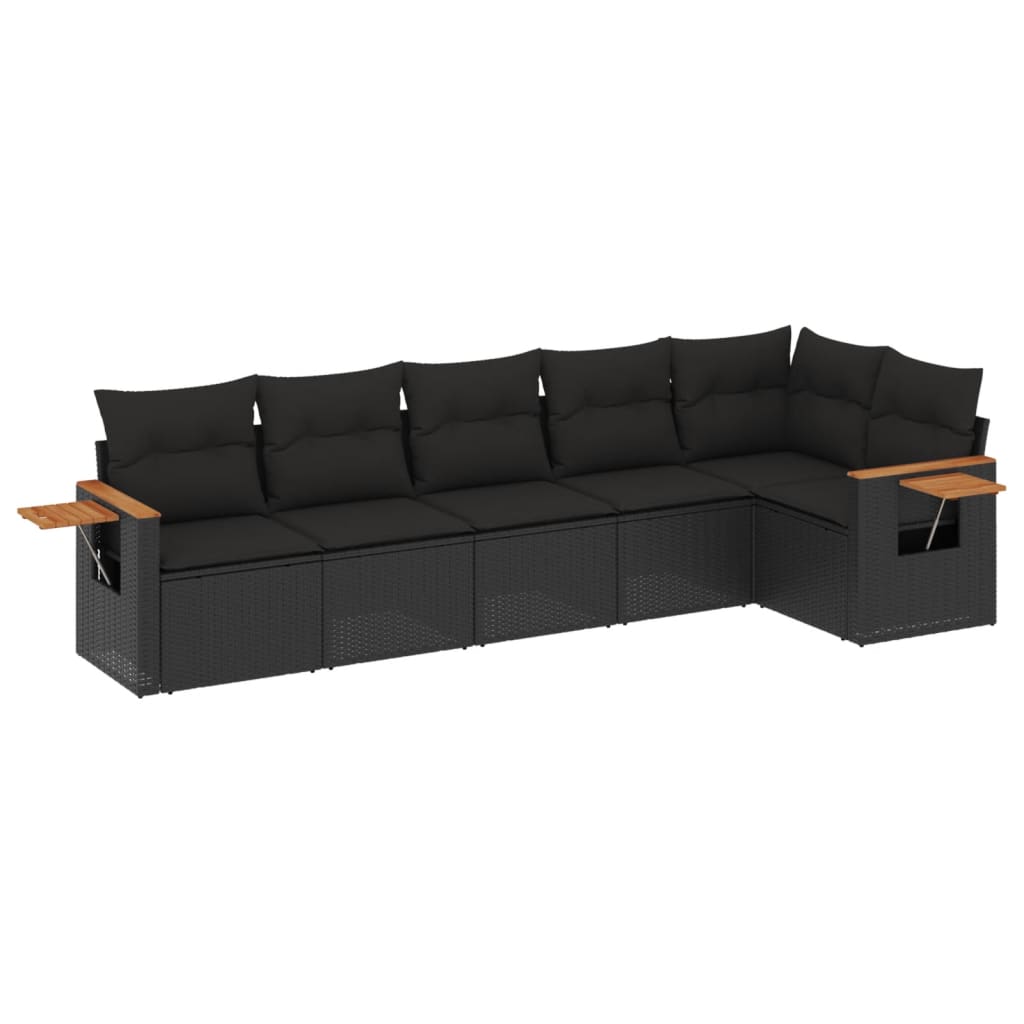 Set Divano da Giardino 6 pz con Cuscini Nero in Polyrattan - homemem39