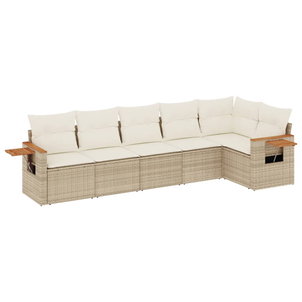 Set Divano da Giardino 6 pz con Cuscini Beige in Polyrattan - homemem39