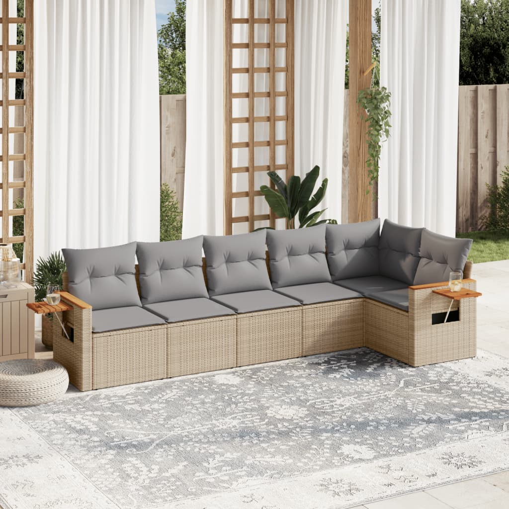Set Divano da Giardino 6 pz con Cuscini Beige in Polyrattan - homemem39