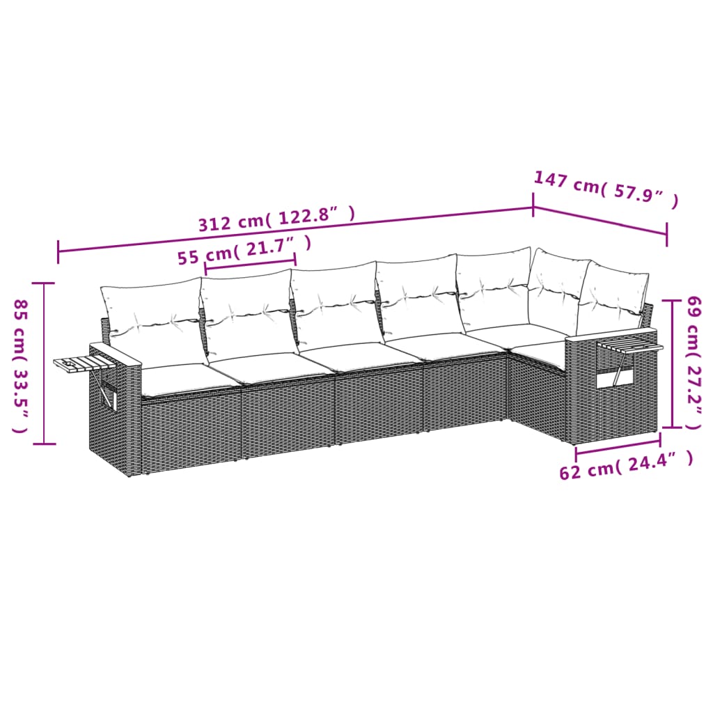 Set Divano da Giardino 6 pz con Cuscini Grigio in Polyrattan - homemem39